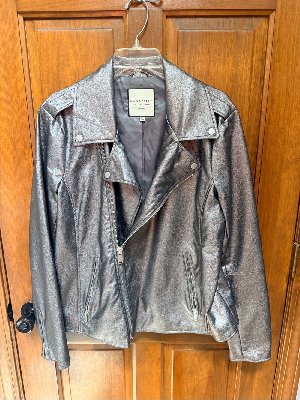bagatelle Metallic Gray Leather Moto Jacket